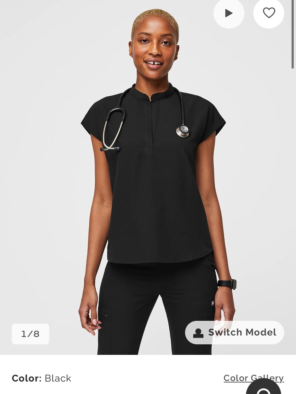 FIGS Black Rafaela Scrub Top